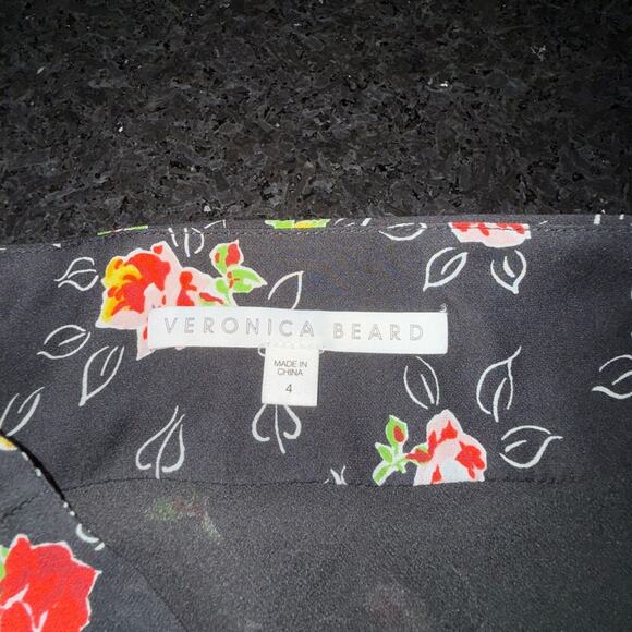 UEC Veronica Beard 100% SILK Black Midi Skirt with Floral Print SEXY SLIT SZ 4 - Picture 15 of 15